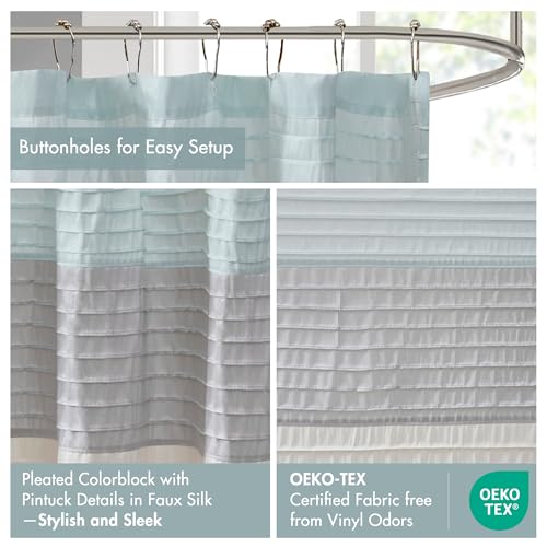 Image of Amherst Fabric Aqua Shower Curtain,Pieced Transitional Simple Shower Curtains for Bathroom, 72 X 72, Blue