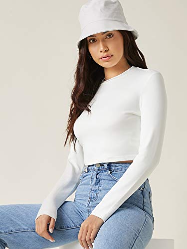 Image of Aahwan Women's 100% Cotton Slim Fit Striped Full Sleeve Crop Top
