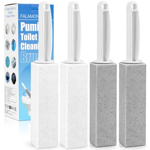 4 Pack Pumice Stone for Toilet Bowl Cleaning with Handle,Scouring Stick Remove Toilet Bowl Hard Water Rings, Calcium Buildup and Rust for Cleaning Toilet,Bathroom,Kitchen Sink,Grill（2 Gray, 2 White）