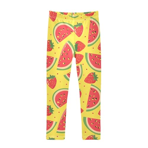 Watermelon and Strawberry Girls Leggings Ultra Soft Compression Yoga Gym Pants for Kids 4-10T