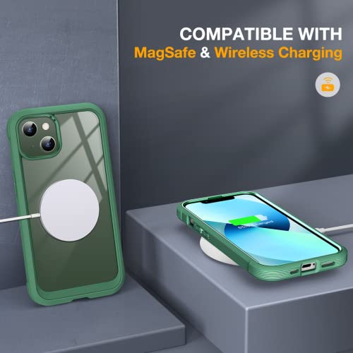 Image of Miracase Compatible with iPhone 13 case 6.1 inch, 2023 New Full-Body Glass Clear Case Bumper Case with Built-in 9H Tempered Glass Screen Protector for iPhone 13, Acacia Green