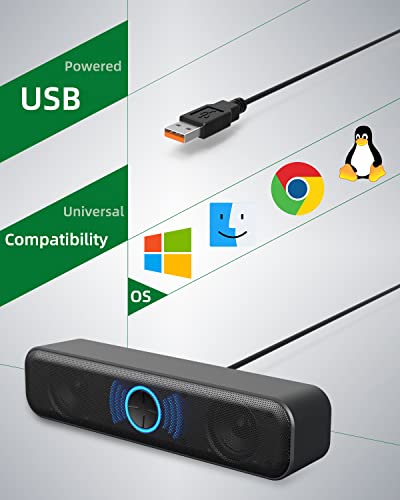 YOFANQI USB Computer Speakers for Desktop, Laptop, PC Gaming Speakers, Small Computer Sound Bar with Stereo Loud Sound, Enhanced Bass, Dynamic RGB Light, Digital Volume Knob - Thumbnail 4