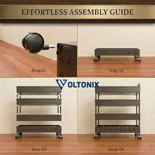 Image of Kitchen Storage Trolley, Plastic Rack with Wheels, Lightweight, Rust-Proof, Space-Saving, for Vegetables, Fruits and Daily Essentials (Black, 4-leyer)