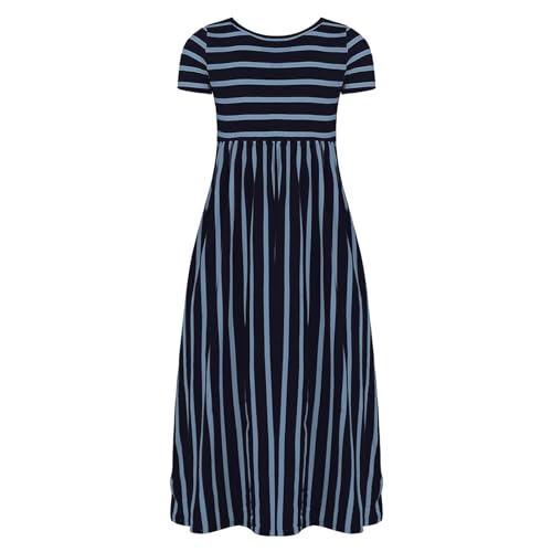 Girl's Short Sleeve Multicolor Striped Print Loose Dress Summer Casual Crew Neck Long Maxi Dresses with Pockets2