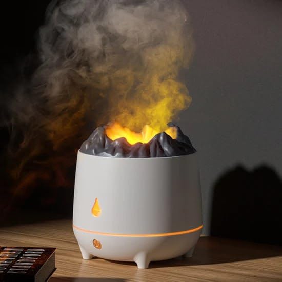 Image of Smart Ultrasonic Simulated Volcano Aromatherapy Diffuser & Flame Humidifier, 400ml Ultrasonic Cool Mist Maker with Realistic Fire Effect, 2 Mist Modes & Color Night Light for Home & Office
