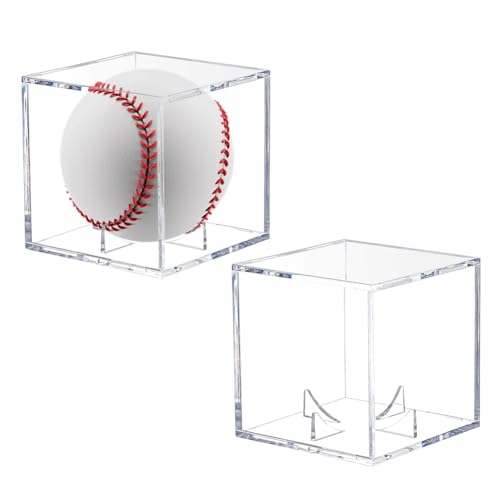 AHANDMAKER 2 vitrinas acrílicas de béisbol, con protección UV, cuadradas, transparentes, para pelotas de béisbol de tamaño oficial, caja de exhibición de recuerdos