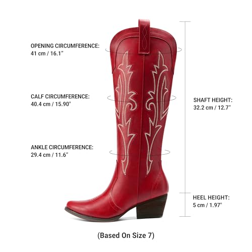 Image of DREAM PAIRS Women's Embroidered Western Pull-On Knee-High Cowboy Boots