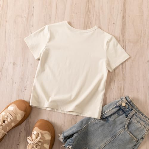 Image of KEEVICI Girls' Cute Strawberry Cow Print T Shirts Short Sleeve Crop Cotton Tops