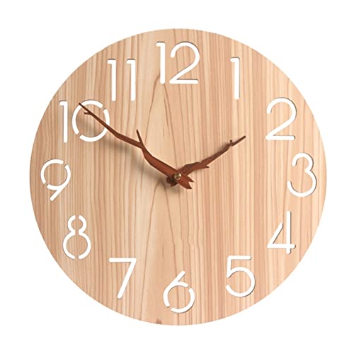 Horloge murale en bois 12 pouces au design épuré et chiffres évidés pour salon