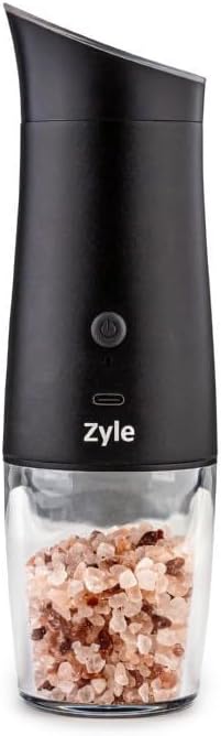 Zyle Electric Salt and Pepper Grinder, Automatic Gravity Operation, Stainless Steel, 140ml Capacity, USB Rechargeable