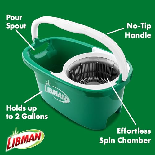 Libman Tornado Spin Mop System Plus 1 Cabezal de Recambio. El Sistema Total de trapeador Incluye Cabezal de Microfibra Resistente, Mango Resistente y 1 Cabezal de Repuesto Adicional, Seguro en Todas