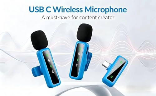 Image of Wireless Lavalier Microphone for iPhone - iPad, Android Phone Computer, Mini Microphone for Live Streaming, Video Recording, Outdoor or Indoor Interviews, YouTube, TikTok, Vlog (Blue)