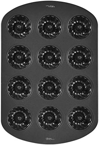 Wilton Non-Stick Mini Fluted Tube Pan, 12-Cavity, Steel, Multi-Cavity Mini Cake Pan, Black