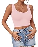 1Pcs Crop Tops for Women, U Neck Sleeveless Tank Tops, Basic Cropped Racerback Going Out Tops Athletic Sports Shirts, M, Pink