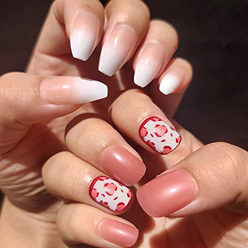 OHWHOA 24*2 láminas autoadhesivas ultradelgadas y duraderas para uñas (24 piezas*2, Blanco Gradual+ Leopardo Rosa) Cover