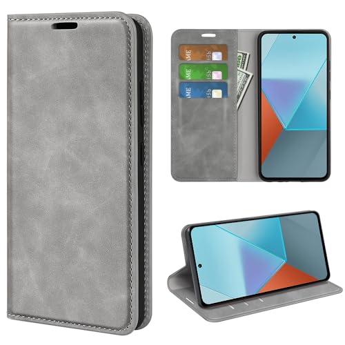 Cover per Xiaomi Redmi Note 13 Pro 5G POCO X6 5G Custodia a Libro pelle Flip Case Portafoglio con Porta Carte Chiusura Magnetica Interna Silicone Morbido per POCO X6 5G Grigio