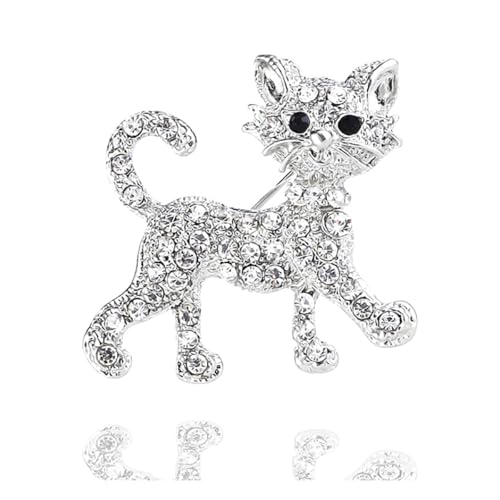Image of Rhinestone Cat Brooch Pin Gold Silvery Sparkle Crystal Brooch Cute Clothing Hat Bag Skirt Accessories for Women