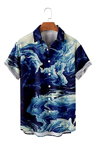Chemise hawaïenne hommes imprimé paysage abstrait contre la chaleur