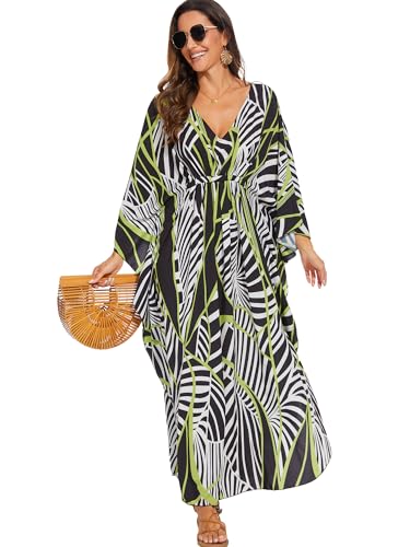 Image of Moss Rose Kaftan Dresses for Women V Neck Summer Swimsuit Cover up Caftan Maxi Beach Dresses