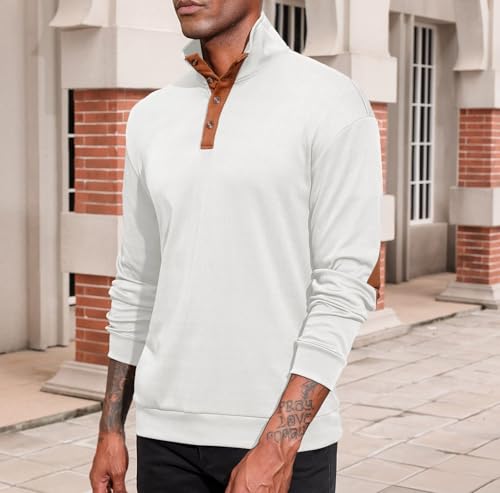 2025 Men Corduroy Long Sleeve Crewneck Pullover Sweatshirts Thermal Stand Collar Heavyweight Casual Button Sweatshirts2