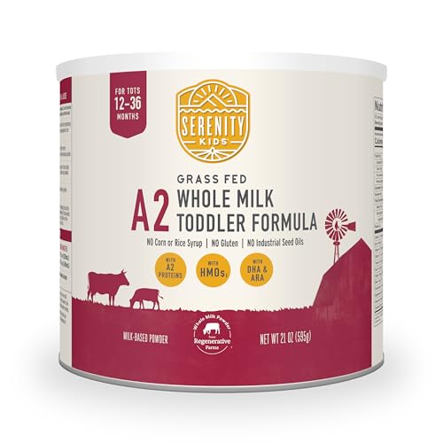 Serenity Kids 12-36 Month A2 Whole Milk Toddler Formula Powder - Organic Grass-Fed Whole Milk - Easier-to-Digest A2 Toddler Formula - DHA & ARA Prebiotics & Nucleotides for Baby Essentials - 21 Oz