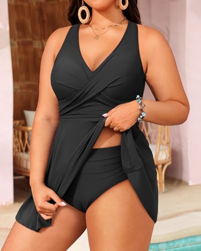 Plus Size Tankini Swimsuit - Two Piece Swimsuit Dress Tummy Control Swimwear 2025 Cross Back Bathing Suit3