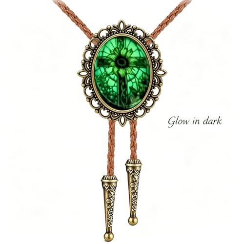 Image of Jeilwiy Bolo Tie for Men Western Cowboy Gothic Bolo Tie Necklace Halloween | Glow in Dark Bolo Tie for Men Women, 3D Halloween Bolo Tie, Gothic Western Ties, String Ties for Men Rodeo Leather Necktie