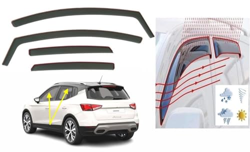Compatibile con: Seat Arona modelli 2017, 2018, 2019, 2020, 2021, 2022, 2023, 2024, deflettori per finestrini Seat Arona, alette parasole per finestrini Seat Arona. Accessori per Seat Arona. Si prega di verificare la marca, il modello e l'anno del veicolo con i dettagli di montaggio per garantire un montaggio accurato, poiché tutte le visiere sono specifiche del veicolo.