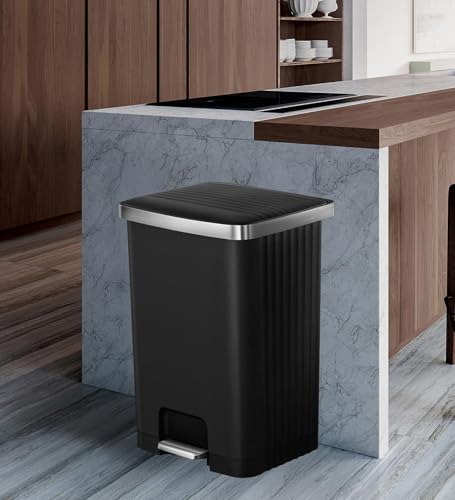 Image of Obsessions EKO 70L Plastic Step Bin with Pedal, Large Capacity Trash Can Ideal for Home, Kitchen and Office, Black