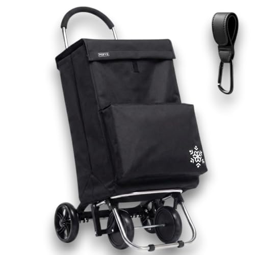 POPYS® Carro de la Compra de 50L + Gancho Multiusos de Regalo con Compartimento Refrigerante | Carrito Compra con 4 Ruedas y Opción de 2 Ruedas Ideal para Supermercado (Requiere Montaje)