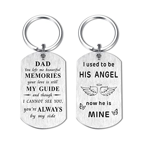 DEGASKEN Loss of Dad Memorial Keychain - Sympathy Gift for Loss of Father - I Used to Be His Angle Now He Is Mine