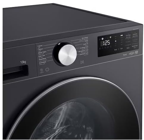 غسالة تحميل أمامي طراز F4X5RYG24 بسعة 10 كجم، محرك مباشر بالذكاء الاصطناعي، سمارت ثينكيو واي فاي، بخار، تقنية 6 حركات من ال جي، بلون أسود