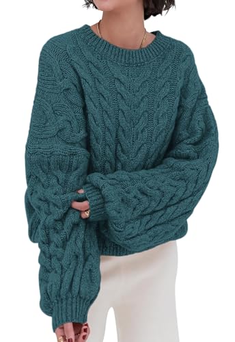 Image of PRETTYGARDEN Womens Sweaters Spring 2026 Cable Knit Long Sleeve Crewneck Oversized Sweater Chunky Pullover Loose Outfits