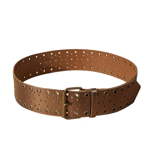 Double Hole Studded Leather Belt,Jeans Waistband Hiphop Styles Waist Belt For Men And Women