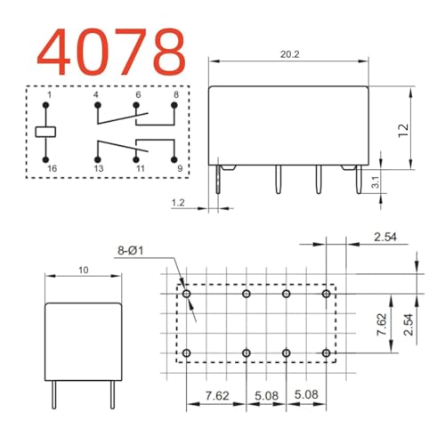Relé ZD4078-SL 5V CC interruptor electromagnetico 8 pines 4078 2
