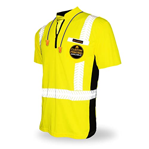 Image of KwikSafety - Charlotte, NC - Engineer Short Sleeve Safety Shirt - Y-Neck Zipper - Class 2 ANSI OSHA High Visibility Reflective Gear/Yellow Small