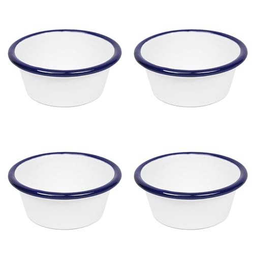 Crow Canyon Home Vintage Enamelware 2 oz Ramekins, Set of 4, Blue Rim