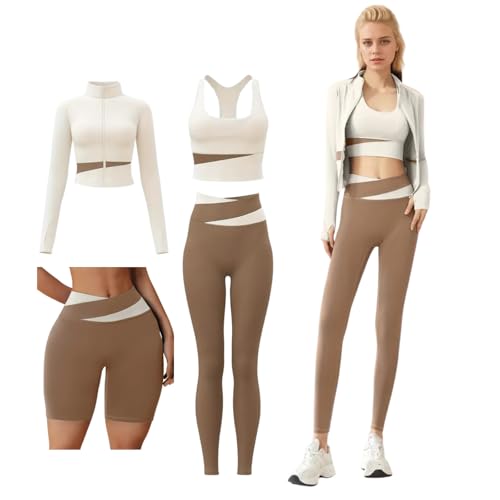 ZiaWorld Ensemble de yoga 4 pièces veste longues leggings rembourrés pour course et fitness