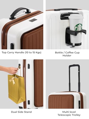 Image of Eume Cabin Pro Luggage Trolley for Travel 57cm, Cabin Bag | Trolley Bag Small for Luggage | with Laptop Sleeve | 100% Polycarbonate (Pc) 8 Silentrun Hinomoto Wheels, Mocha White