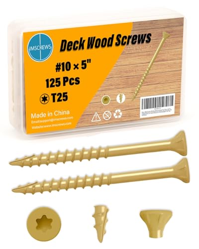 Image of IMSCREWS #10 x 5 Inch Deck Screws Exterior Wood Screws Tan Coated Carbon Steel Star Drive T25 Coarse Thread Partial Thread with Type 17 Point 125 Pack