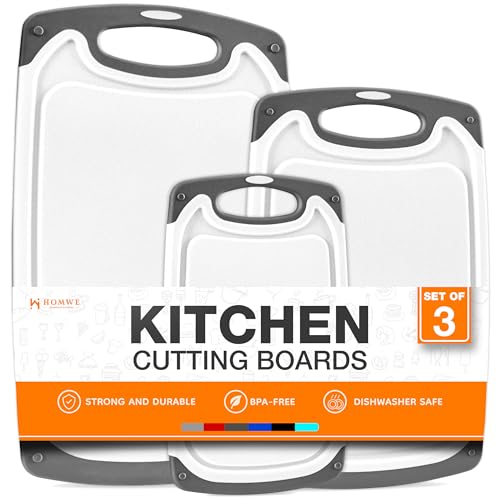 Cutting Boards for Kitchen - BPA-Free Chopping Board - Different Sizes & Non Slip Handles - Reversible, Large Cutting Board Set - Unique Gifts for Cooks Who Have Everything - 3-Pack Gray/Gray