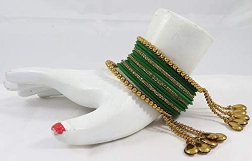 Image of ZULKA Metal Bangle Set Studded with Zircon Latkan for Women & Girls (Pack of 28 Bangles)