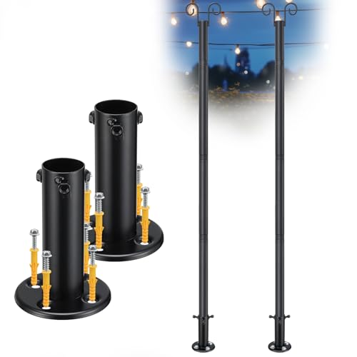 String Light Poles for Outside Deck 2 Pack 8FTHeavy Duty Metal Garden Outdoor Light Poles for Solar String Light Bulbs H - Detailed View