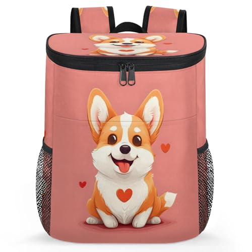 CNNINGYI Large Waterproof Insulated Cooler Backpack, Corgi Dog Leak Proof Backpack 30 Cans, Cute Corgi Dog Lightweight Cooler Bag for 12h Hot/Cold Retention