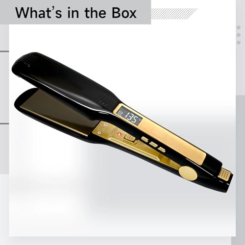 Plancha para el cabello de cerámica y turmalina, calentamiento rápido, para cabello mojado y seco, temperatura ajustable, enchufe estadounidense, diseño elegante negro y dorado miniatura 5