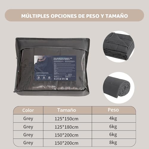 Miniatura 5 de Good Nite Manta Pesada De 8 Kg,150 200cm, Manta Relajación, Terapia, Antiestrés Adultos Para Mejorar El Sueño Antiestrés, De Peso Niños Con Autismo, Gris