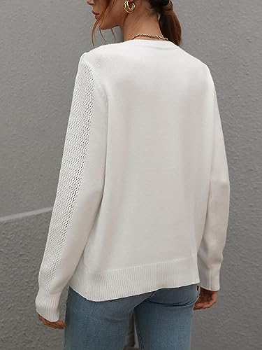 Image of Women's Casual Crewneck Fringe Tassels Crochet Long Sleeve Knitted Fall Sweater Pullover Tops