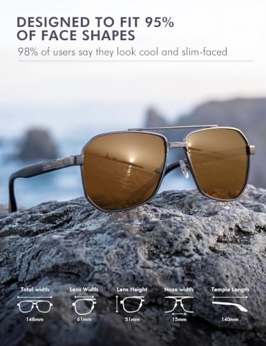Image of Luenx Aviator Polarized Sunglasses for Men: Square UV400 Driving | Big Head Fit,Adjustable Nose Pads,Lightweight,Anti-slip,Impact-resistant,Scratch-Resistant,Glare Reduction,Gift-Ready Set