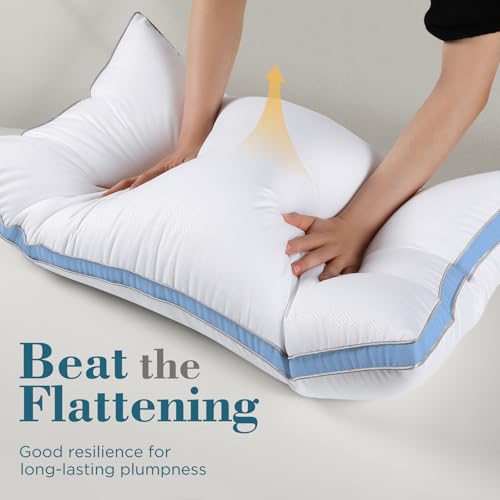 Image of viewstar Pillows Standard Size Set of 2, Firm Support Bedding, Light Blue | Down Alternative, Gusseted, Hotel Quality, Fluffy Plump Filling, Oeko-Tex Certified, Machine Washable, for Side Sleepers