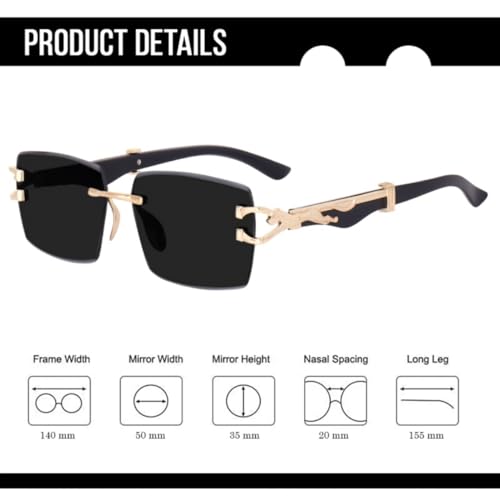 Image of Rimless Rectangle Sunglasses for Men, Frameless Sunglasses for Men with Sleek Metal Temples, Lightweight Premium Eyewear for Modern Retro Fashion Styling.